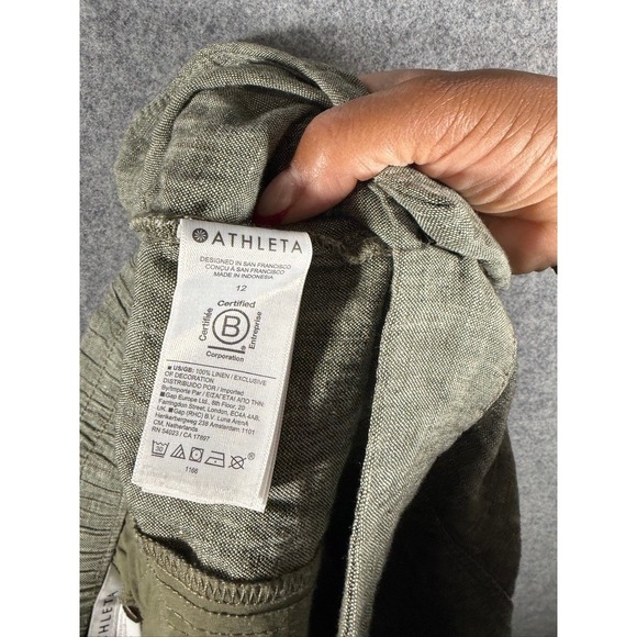 Athleta Women's Linen Blend Cargo Pants Size 12 Olive Green Cropped Vacation - Picture 7 of 9